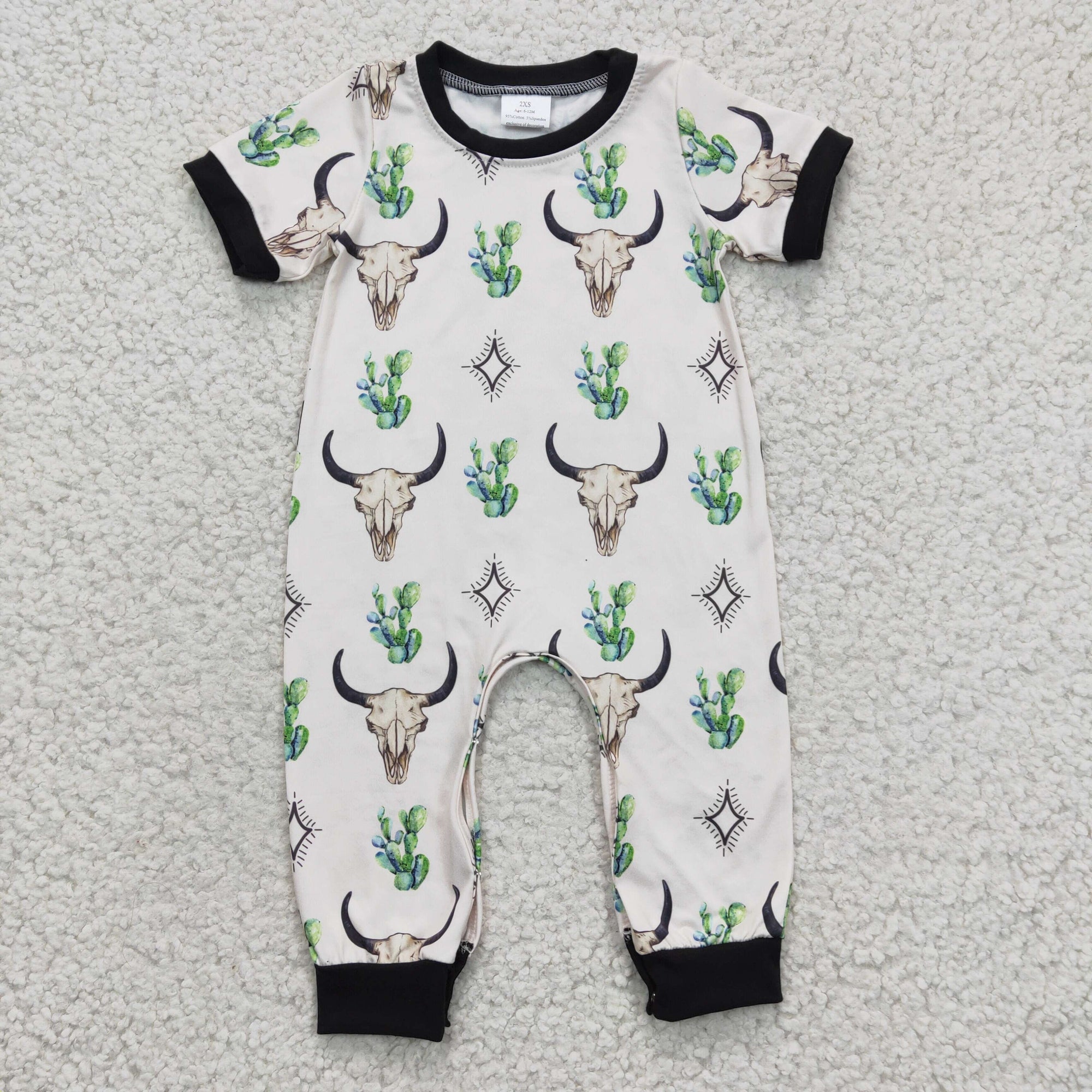 western baby romper skull cactus print