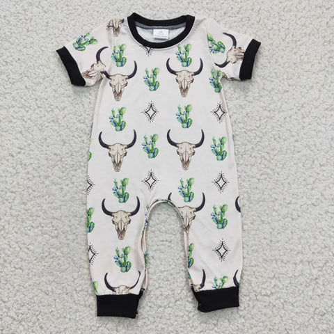 western baby romper skull cactus print
