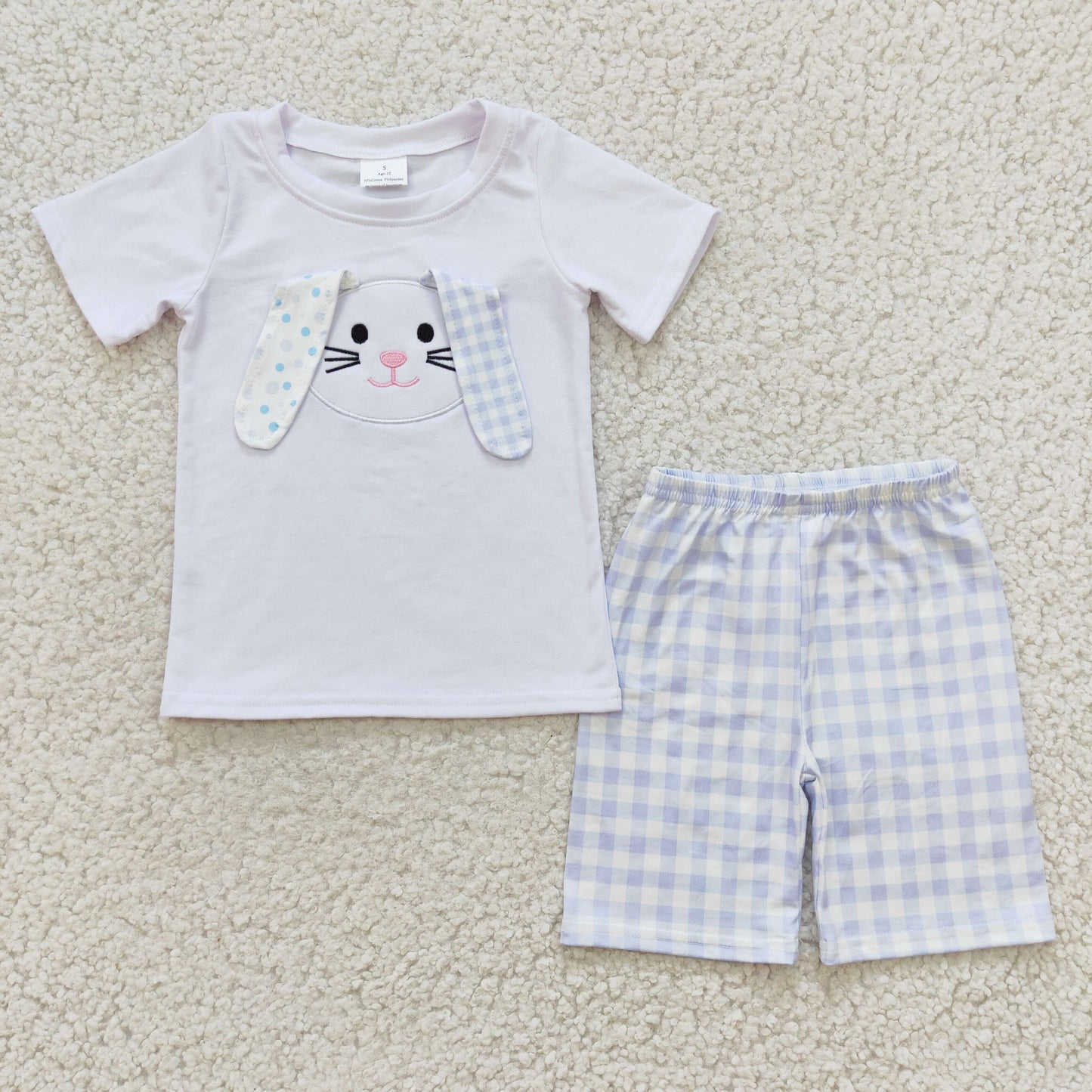 Easter white pink rabbit embroidery shorts set girl