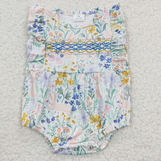 embroidery floral bubble infant romper