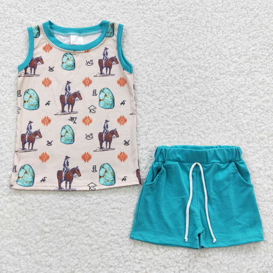 horse ride pocket shorts set for little boy