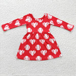 girl valentines baseball heart long sleeve dress