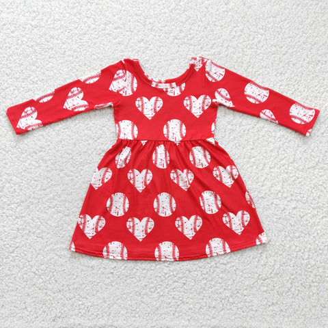 girl valentines baseball heart long sleeve dress