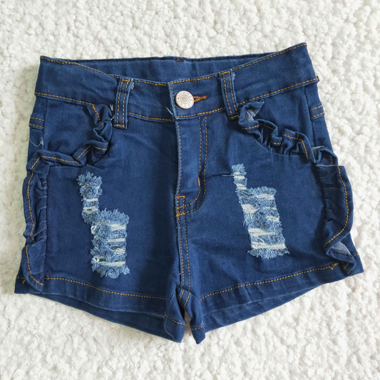 girl's clothing fashion dark blue denim shorts