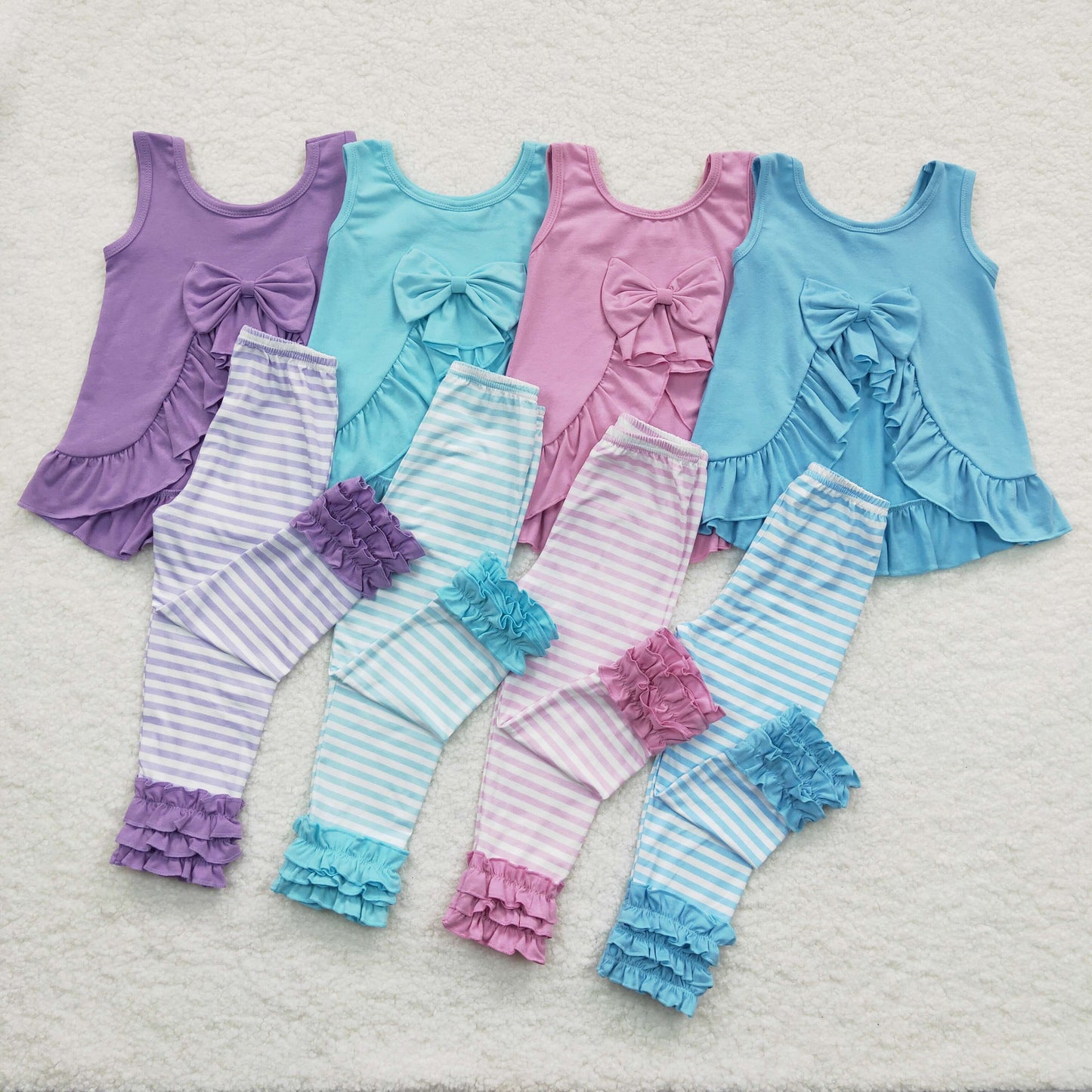 spring blue icing pants set bow outfit