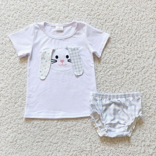 baby girl white rabbit embroidery bummie set