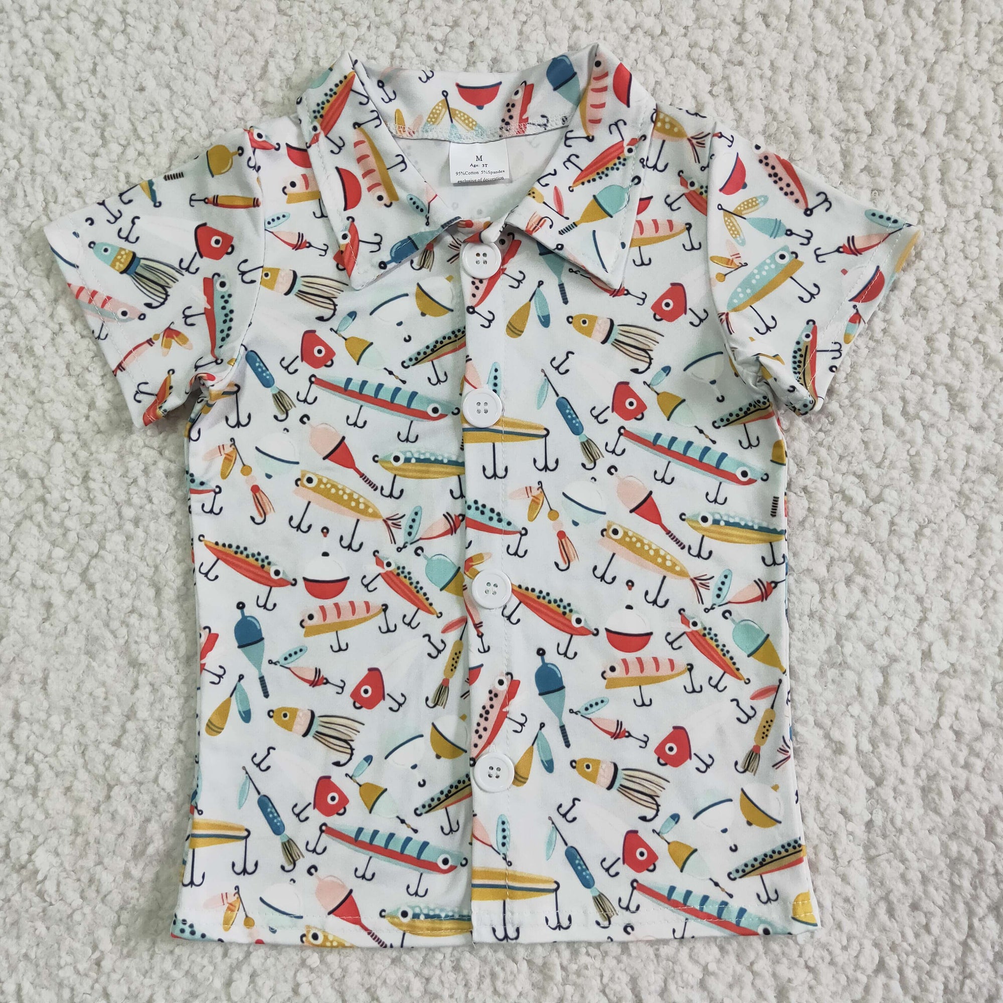 short sleeve fish hook button shirt boys clothing