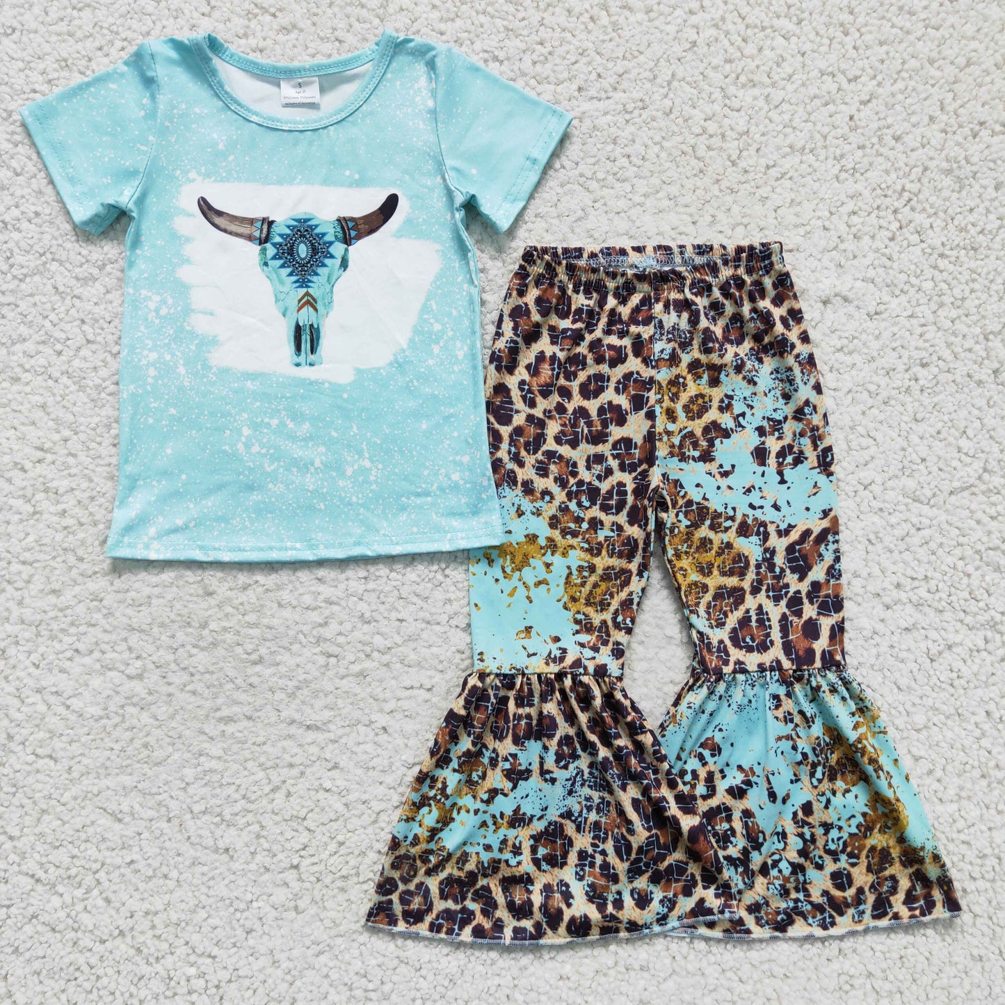 turquoise cow shirt leopard bells clothing set