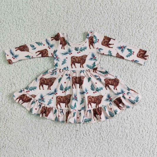 Christmas highland cow twirl dress