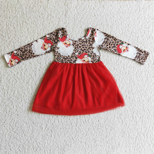leopard with santa red tutu dress for Christmas