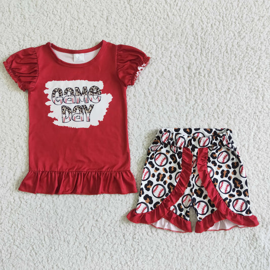 kids girl's outfit red baseball shorts set clothing