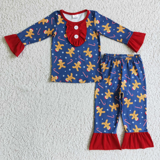 kids pajamas blue red gingerbread for girl