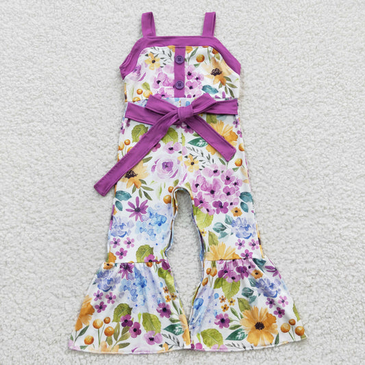 purple floral girl jumpsuit kids clothes