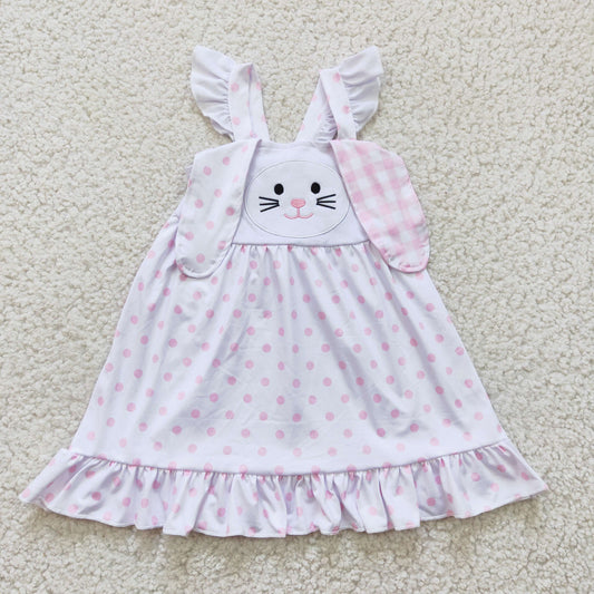 Easter cross pink dots rabbit embroidery dress