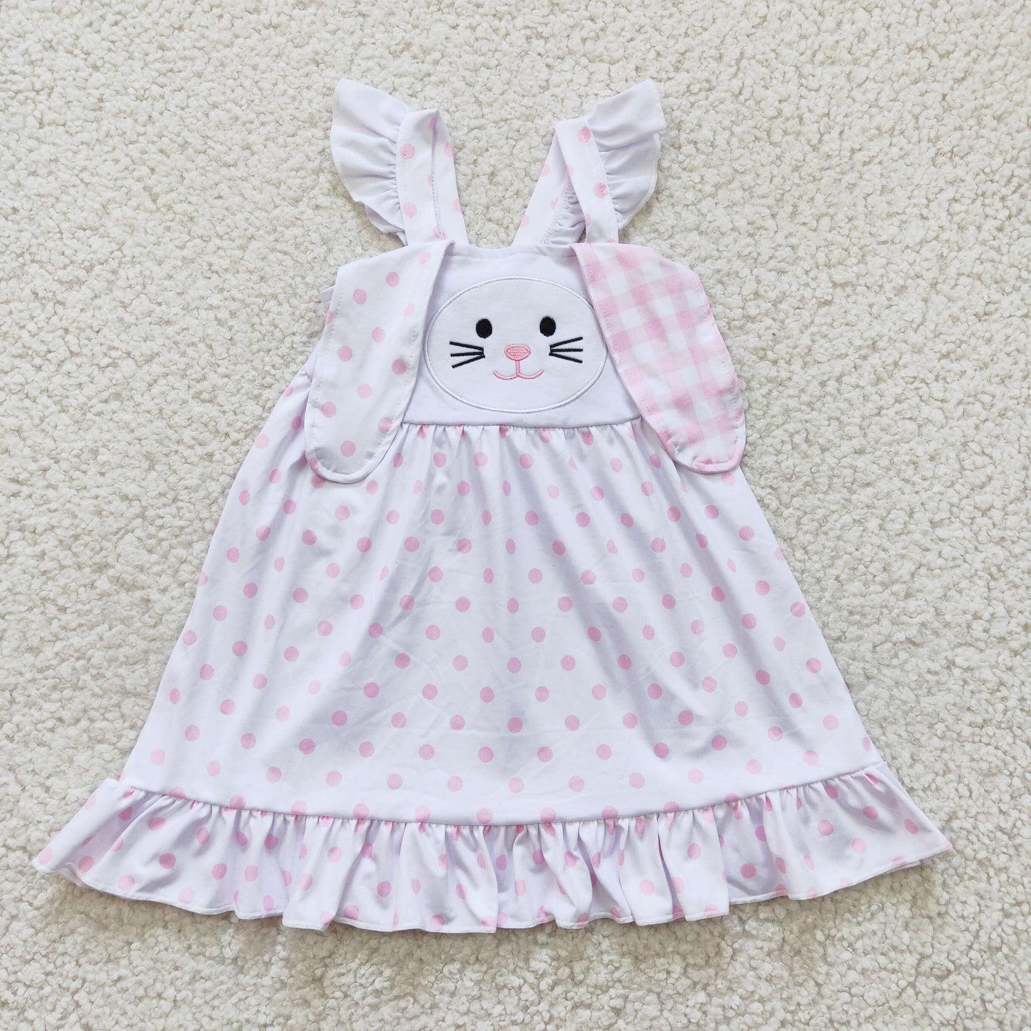 Easter cross pink dots rabbit embroidery dress