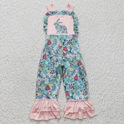 Easter ruffle floral jumpsuit with bunny print kids clothing