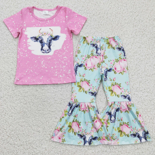 pink cow floral clothing set