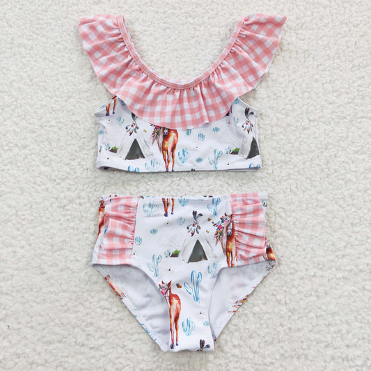 girl 2pcs beach wear horse print swimsuit