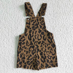 leopard denim cross overalls jumpsuit kids clothes