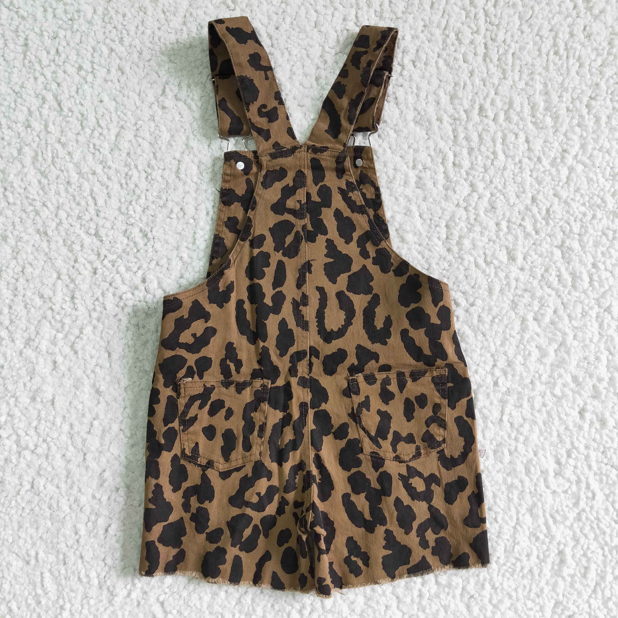 leopard denim cross overalls jumpsuit kids clothes