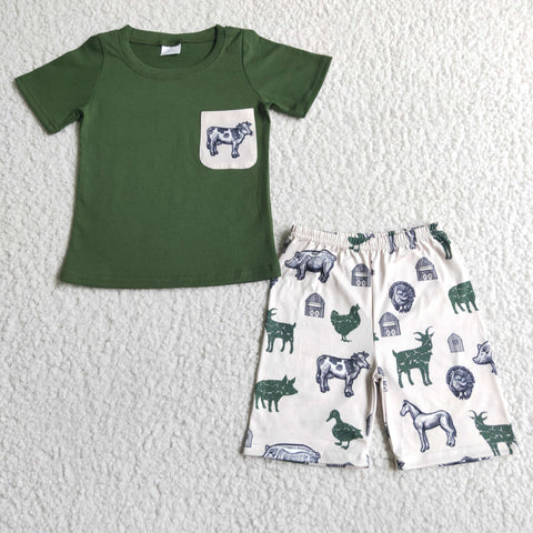 boy's clothes farm animal shorts set outfit