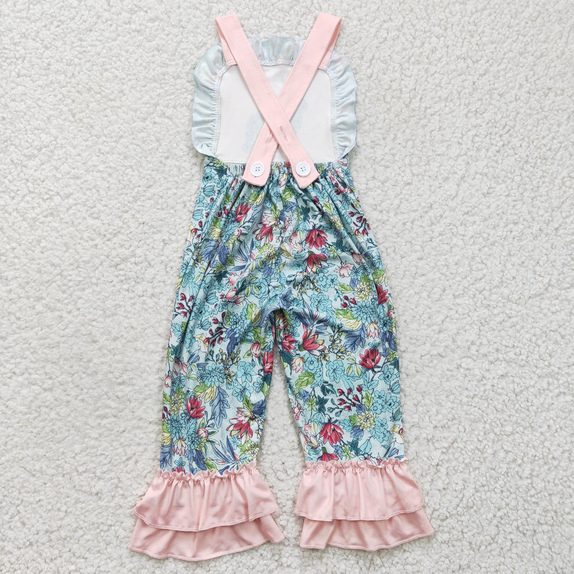 Easter ruffle floral jumpsuit with bunny print kids clothing