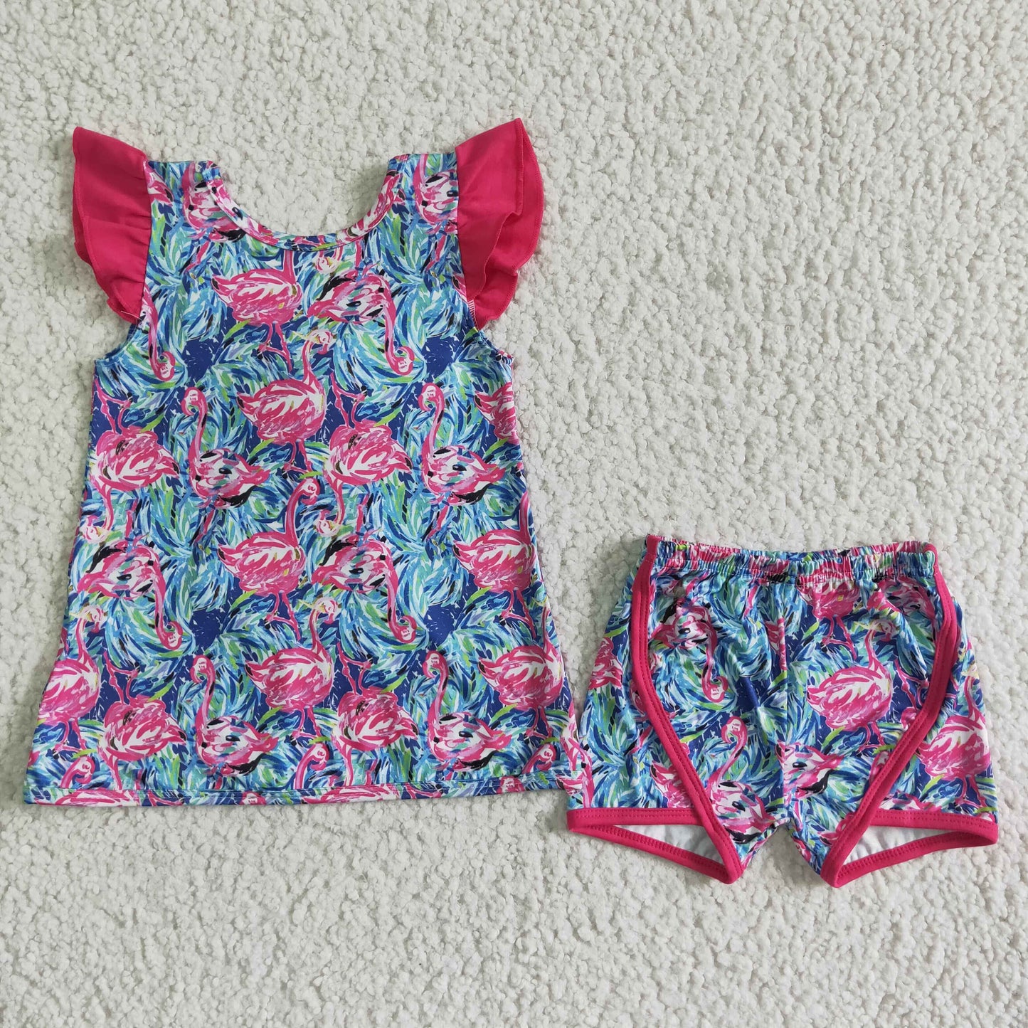 kids clothing hot pink flamingo shorts set