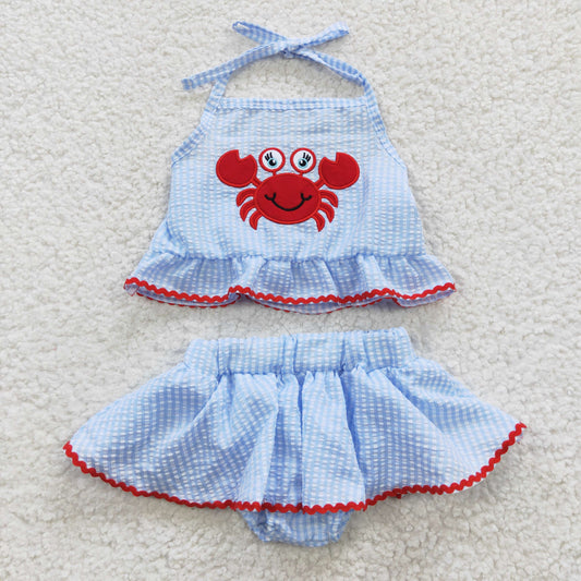 crab embroidery 2pcs seersucker swimsuit