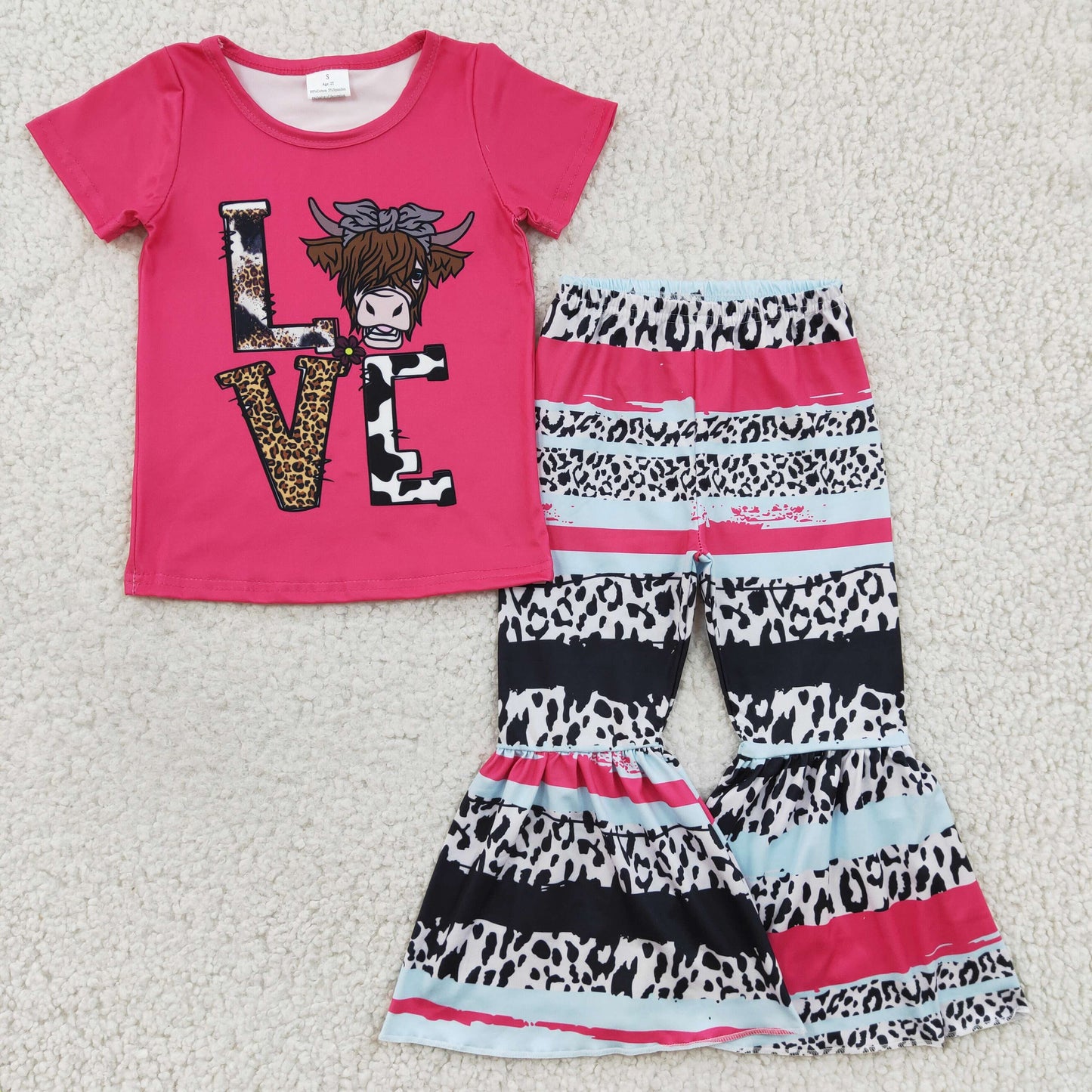 girl valentine hot pink love cow leopard outfit