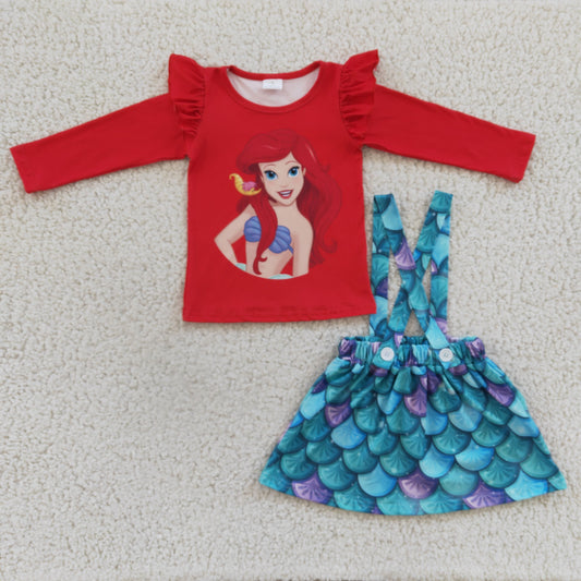 red cartoon mermaid cross skirt outfit