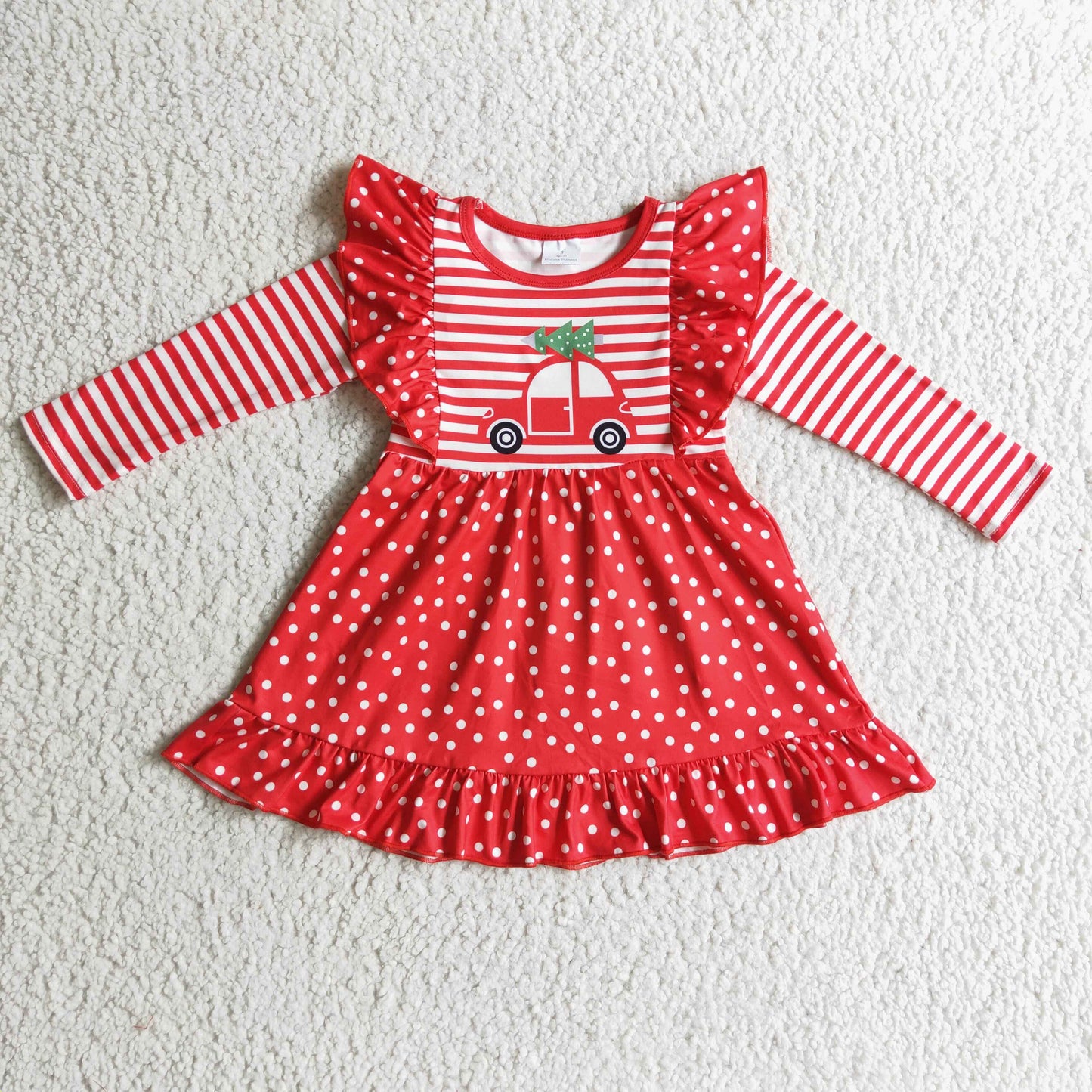 red dots car print ruffles dress for christmas