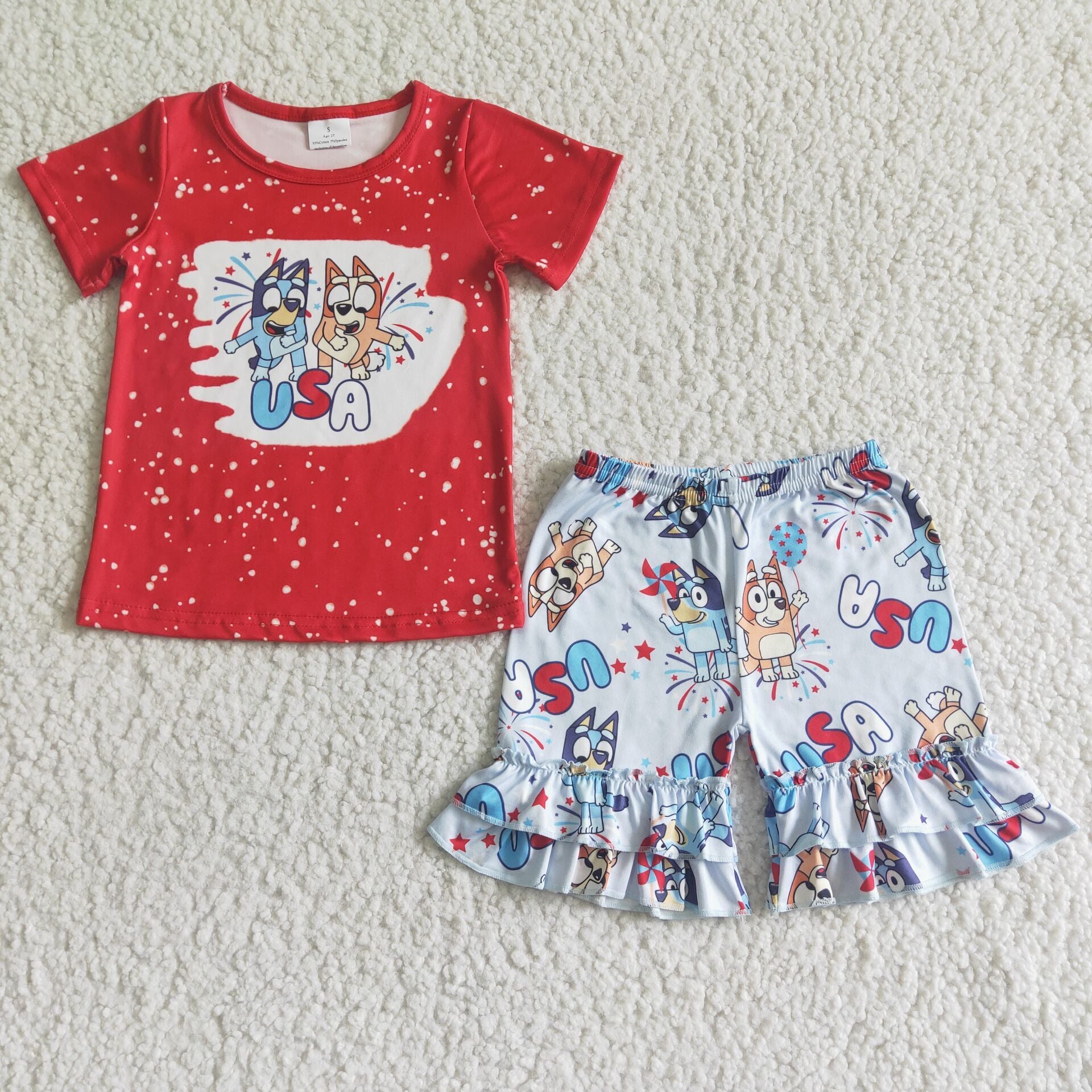 4th of July USA blu*y shorts set girl clothes
