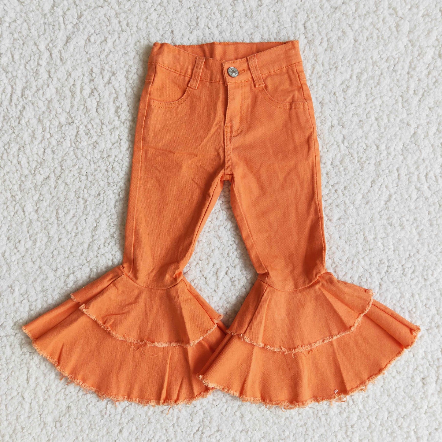 Orange Ruffle Flare Denim Pants