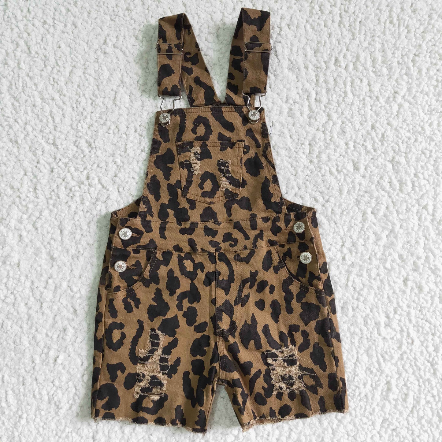 leopard denim cross overalls jumpsuit kids clothes