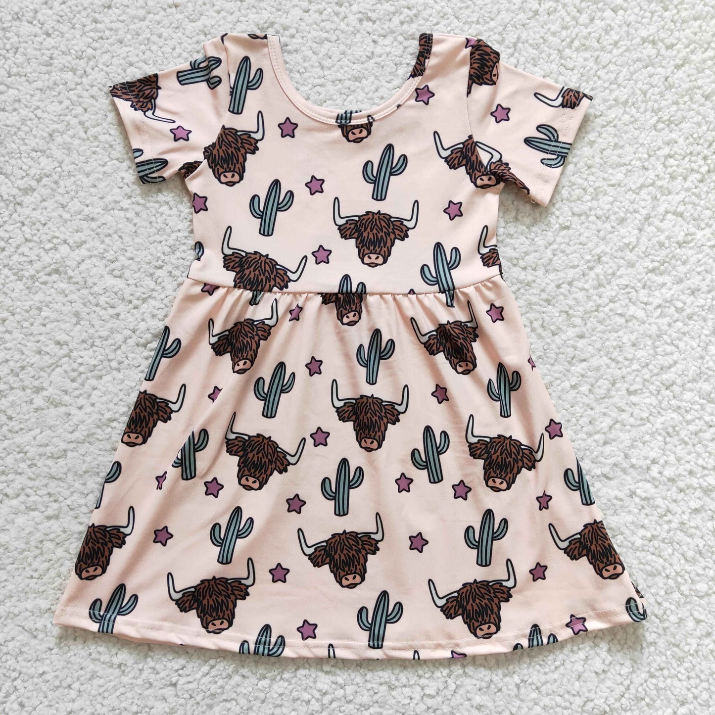 highland cow cactus short sleeve dress