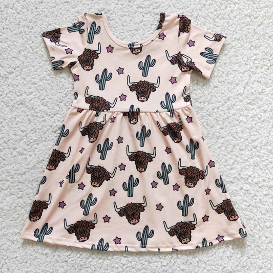 highland cow cactus short sleeve dress