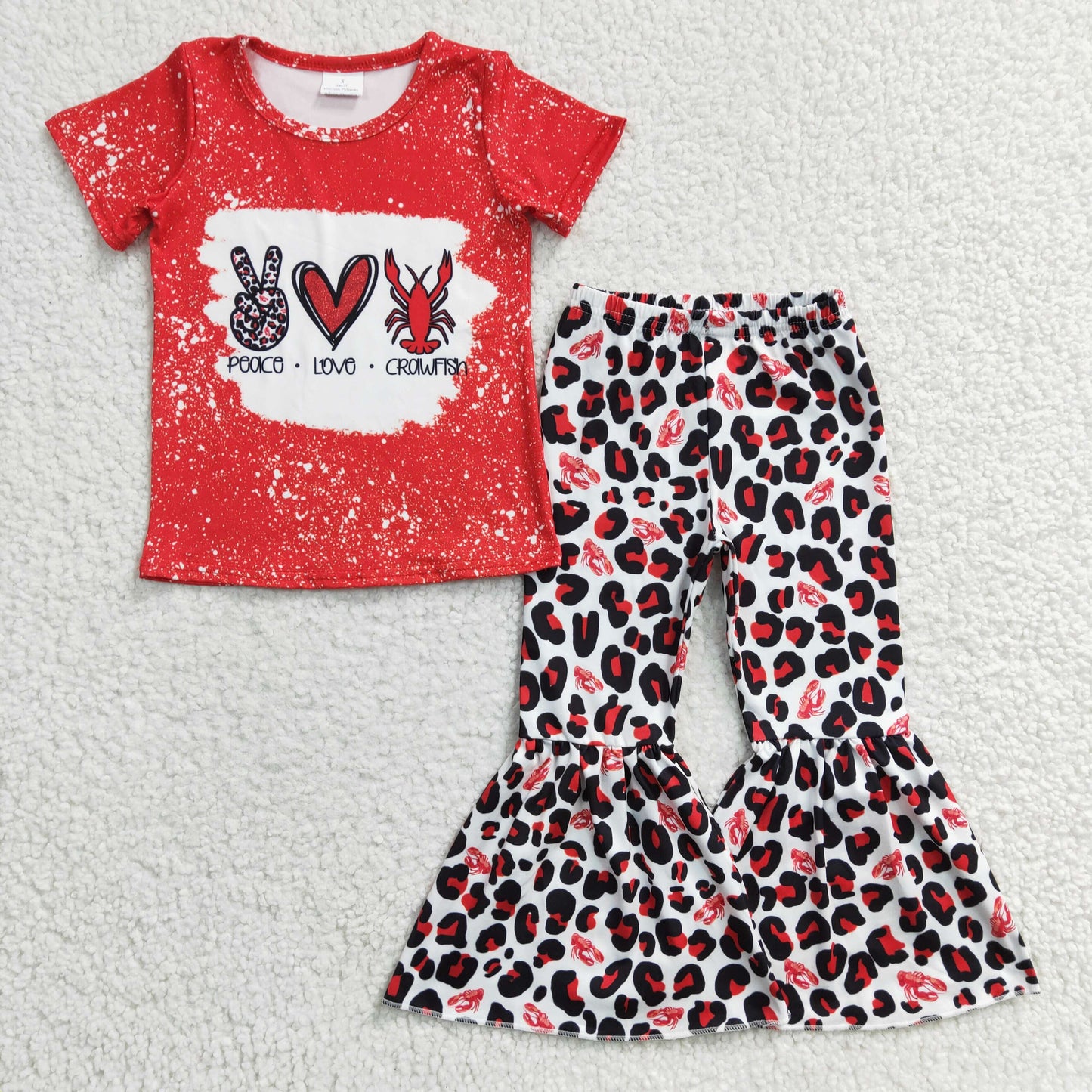 crawfish red leopard bell bottom set