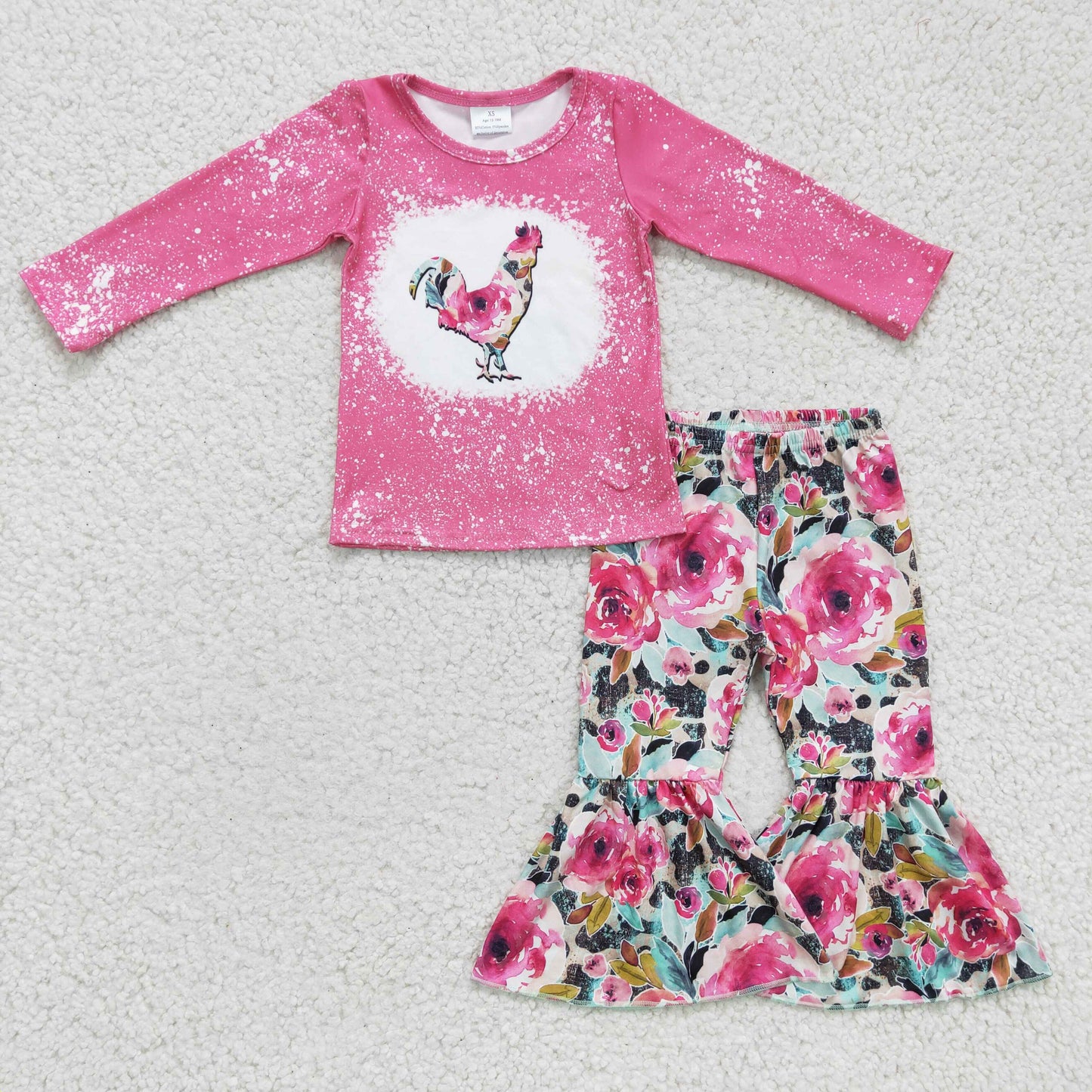 pink floral chicken girl outfit kids clothing