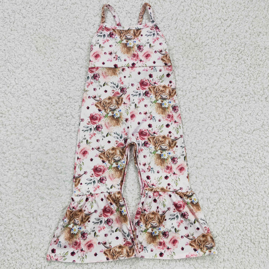 highland cow floral jumpsuit girl kids clothing