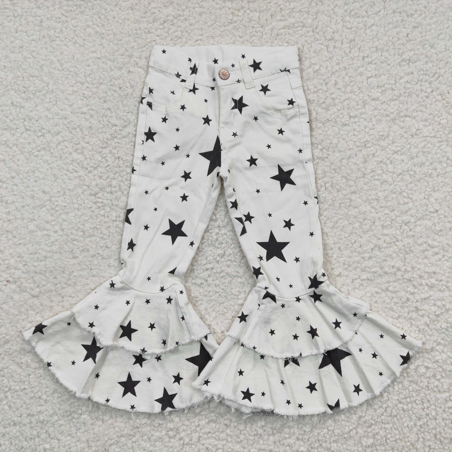 white stars  ruffle denim pants jeans bottoms