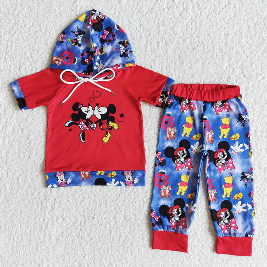 boy's cartoon mouse print hoodie set outfit