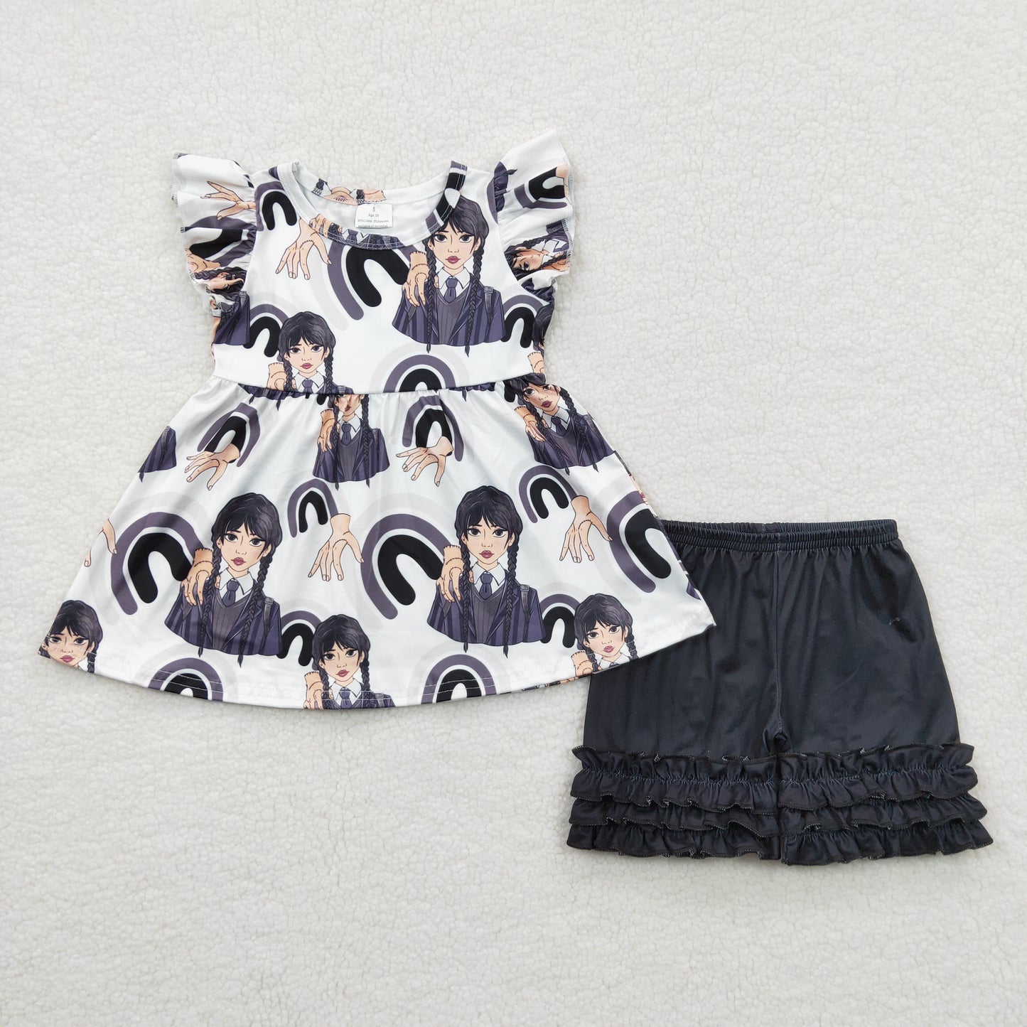 summer Wednesday girl ruffle shorts set