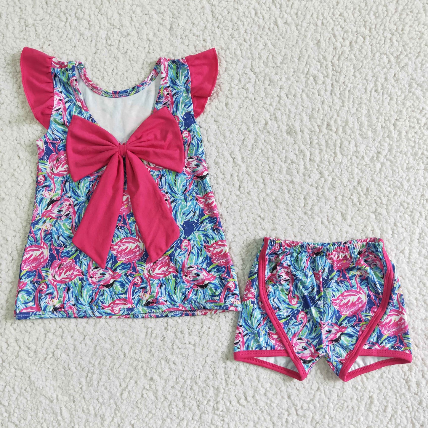 kids clothing hot pink flamingo shorts set