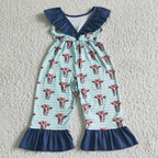 girl’s blue cow stripe jumpsuit