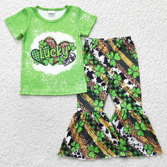 green st Patrick green clovers lucky girl’s clothing
