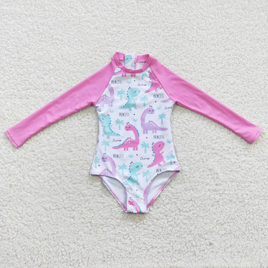 summer girl long-sleeved dinosaur swimsuit