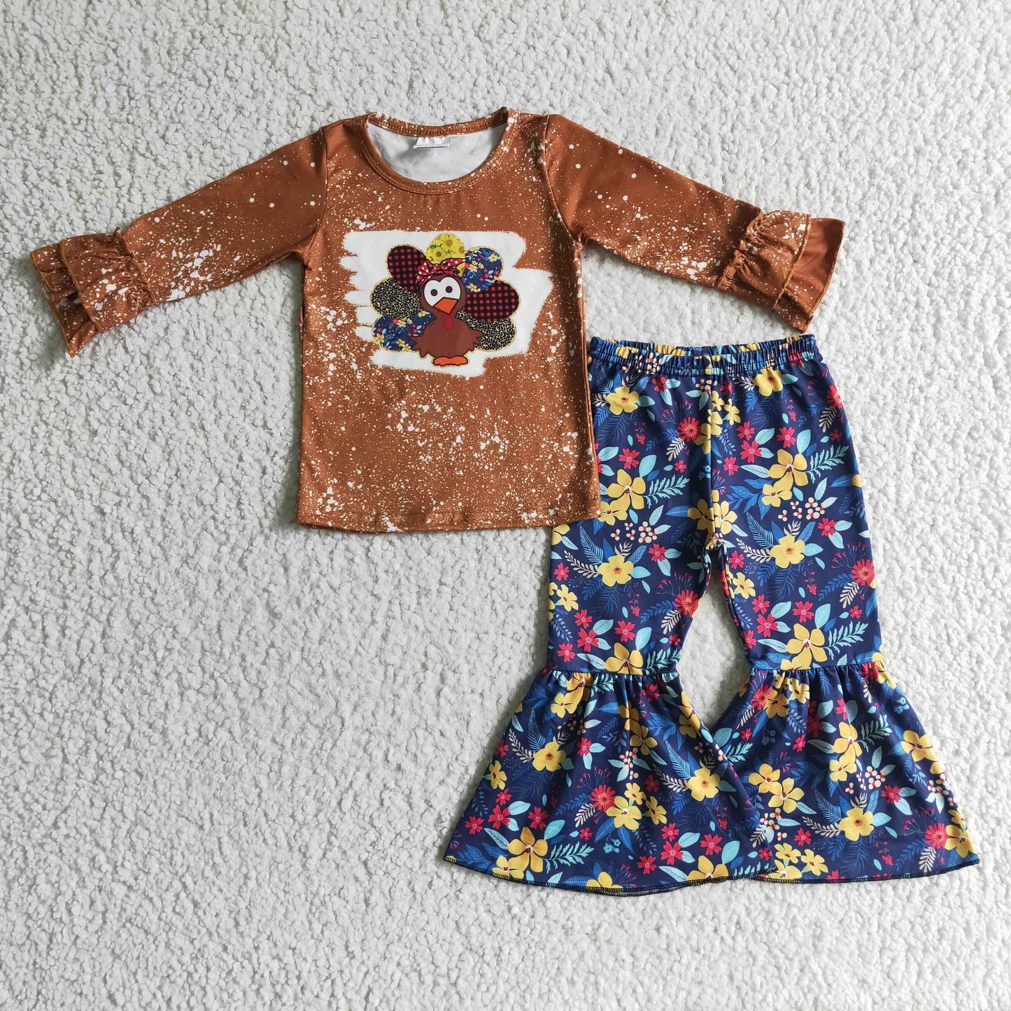brown turkey print floral bell outfit