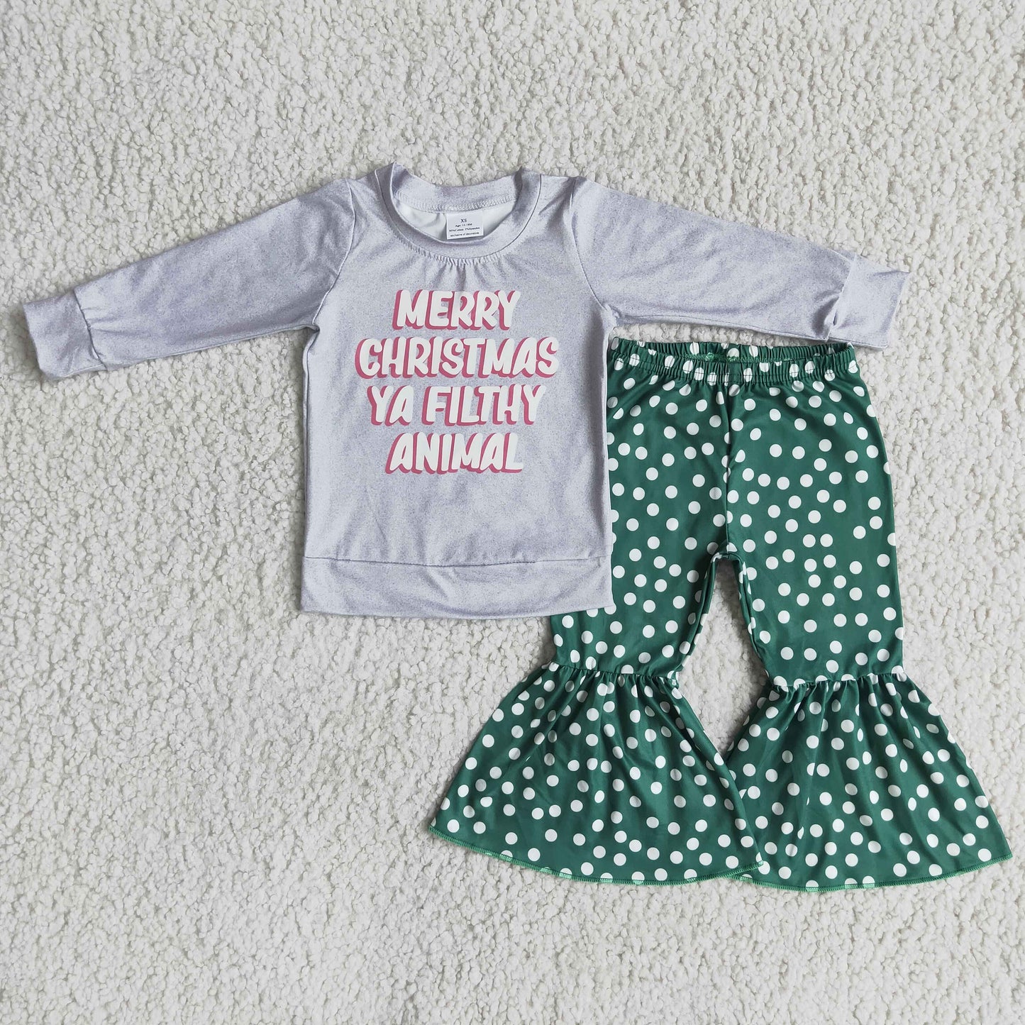 merry christmas y'all filthy animal green dots pants set