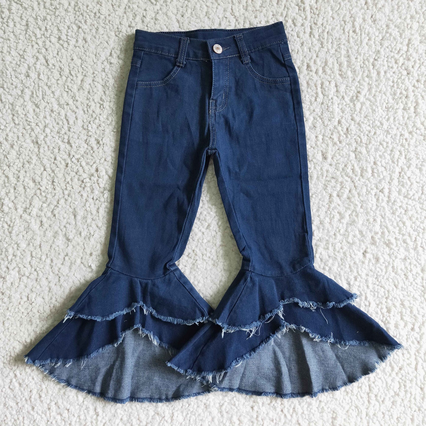 fashion dark blue double unregular denim pants