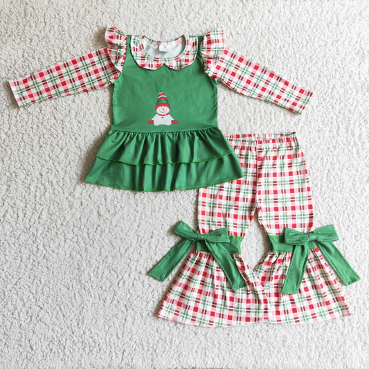 ted green plaid snowman ruffle outfit girl’s clothing
